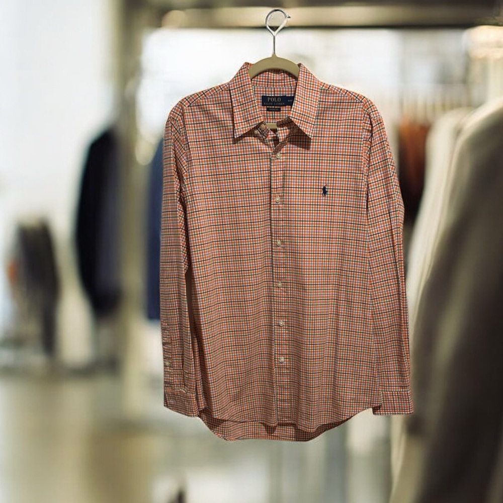 Polo by Ralph Lauren Men's Vibrant Orange Check Shirt-gently used